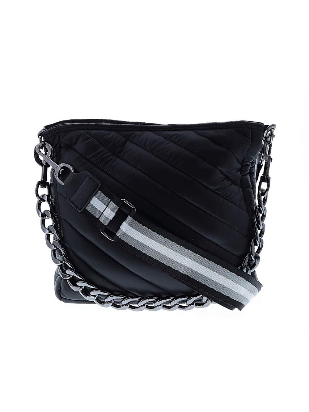 THINK ROLYN Black Quilted Nylon Shoulder Crossbody Bag Gunmetal Chain Strap NWOT
